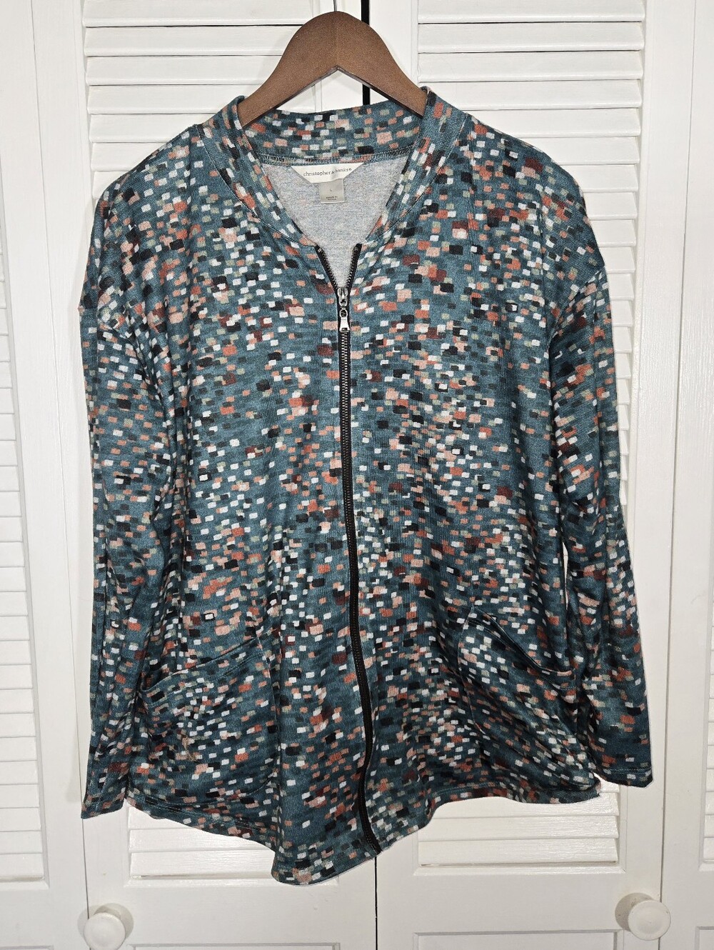 Christopher & Banks Geo Confetti Full Zip Casual Mock Neck Multi Color Jacket L